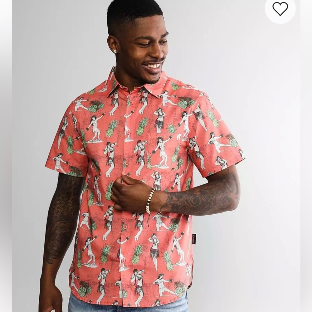 Pink Hawaiian Casual Button Down Shirt with Tropical Pattern